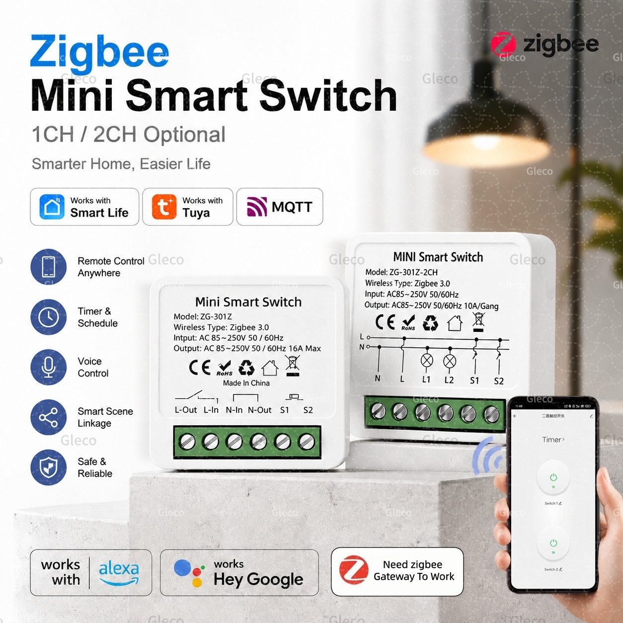 Smart Home Hub 2 - สวิตช์อัจฉริยะ Zigbee Tuya Smart Life 10A/16A