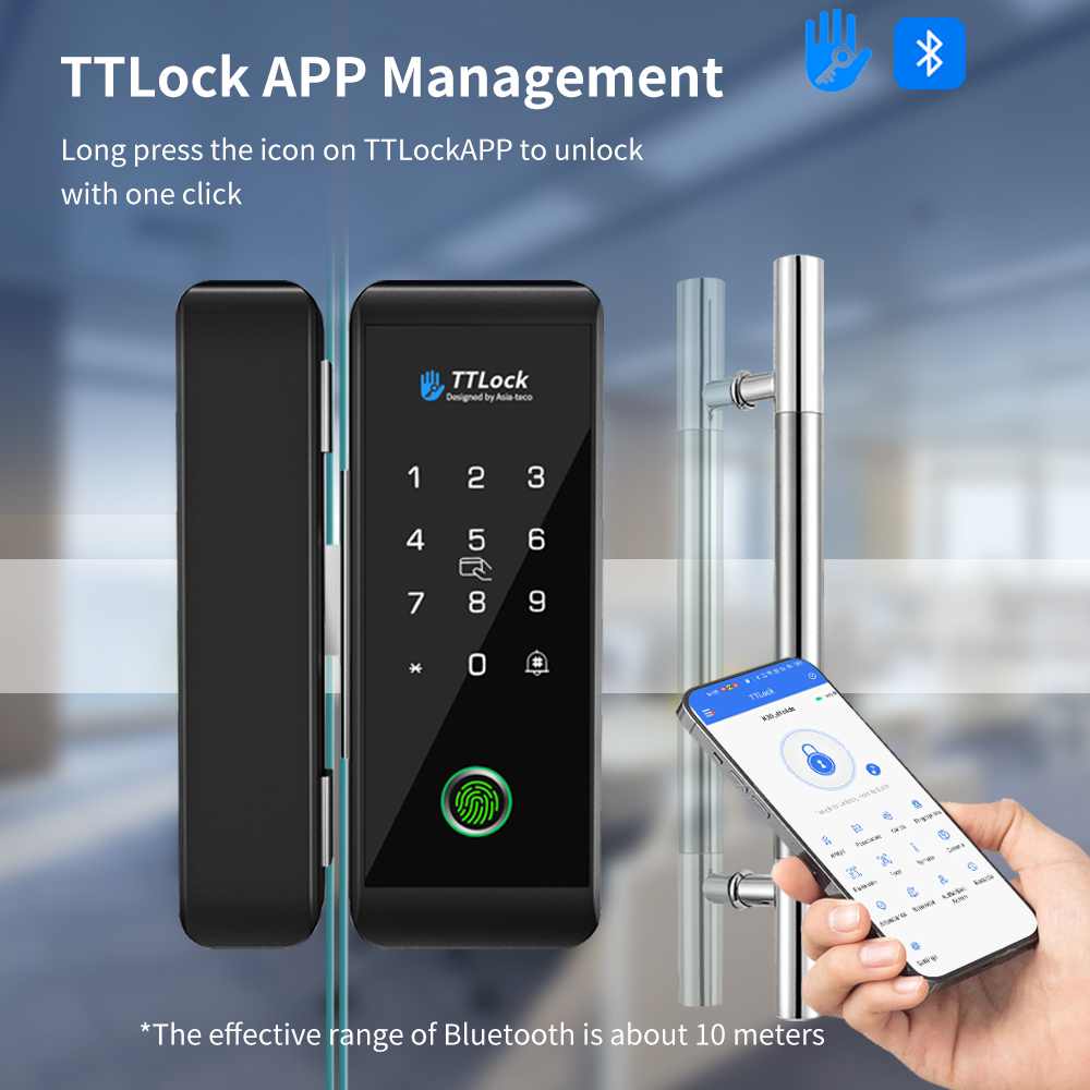Smart Home Door Lock - TTLOCK ล็อคประตูอัจฉริยะแบบกระจก ระบบสแกนลายนิ้วมือ รหัสผ่านปลดล็อค 13.56MHz ติดตั้งง่าย